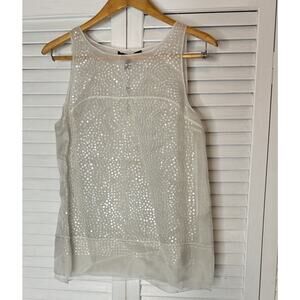 New Y2K BCBG Max Azria Silk Sequin Sheer Sleeveless Sheer Chiffon Overlay Top M